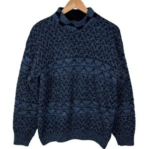 Vintage JJ Cochran‎ Sweater Mens L Blue Black Geometric Knit Mock Neck Made USA